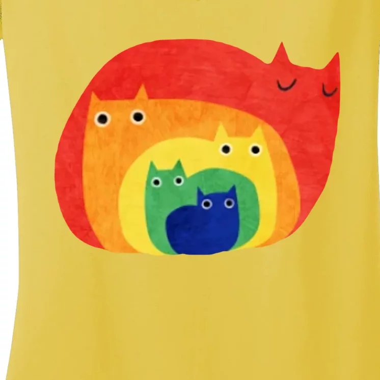 Rainbow Art Retro Cats Women's V-Neck T-Shirt