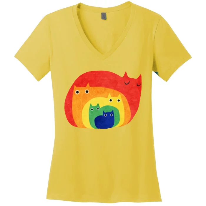 Rainbow Art Retro Cats Women's V-Neck T-Shirt