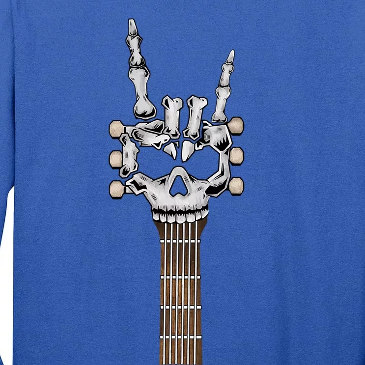 Rock And Roll Skeleton Hand Rock On Guitar Neck Gift Tall Long Sleeve T-Shirt