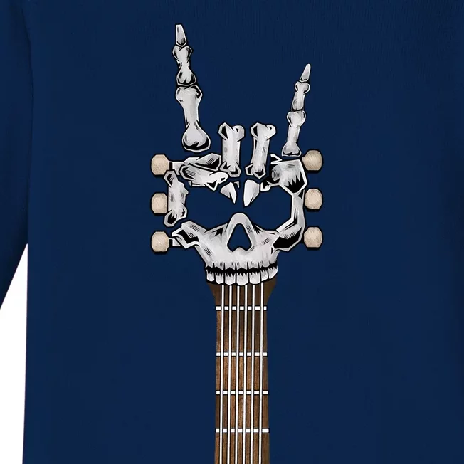 Rock And Roll Skeleton Hand Rock On Guitar Neck Gift Baby Long Sleeve Bodysuit