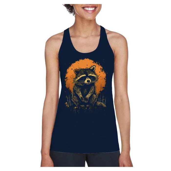 Raccoon Animal Retro Style Graphic Tees for Boy Women's Racerback Tank