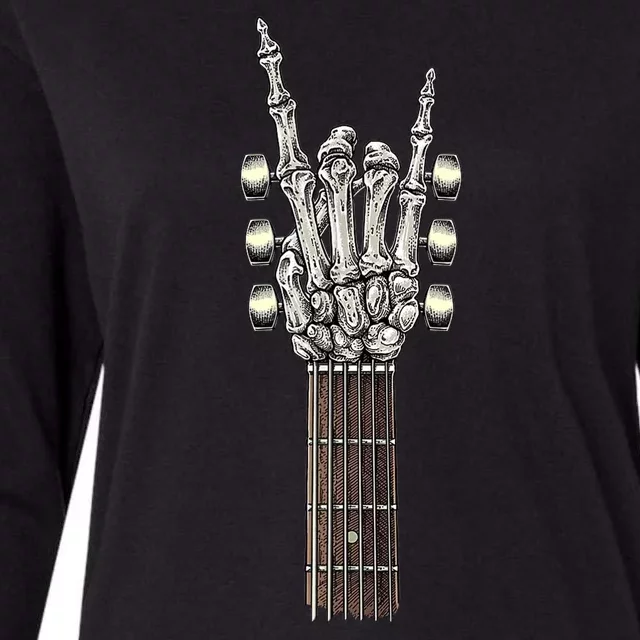 Rock And Roll Guitar Skeleton Hand Womens Cotton Relaxed Long Sleeve T-Shirt