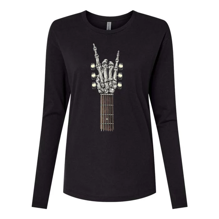 Rock And Roll Guitar Skeleton Hand Womens Cotton Relaxed Long Sleeve T-Shirt