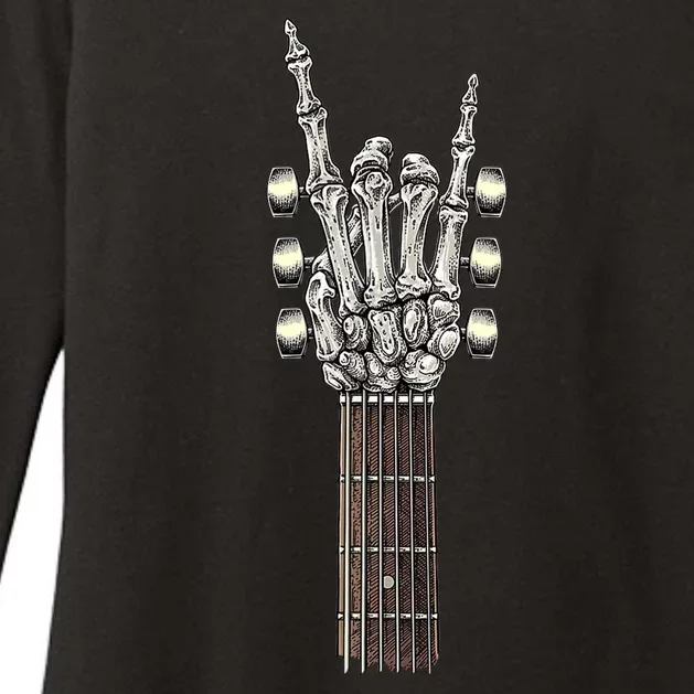 Rock And Roll Guitar Skeleton Hand Womens CVC Long Sleeve Shirt