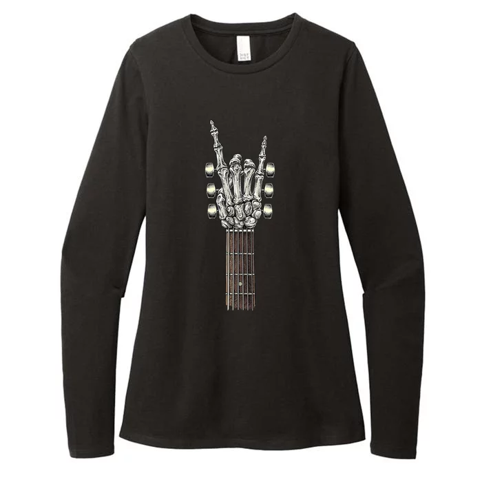 Rock And Roll Guitar Skeleton Hand Womens CVC Long Sleeve Shirt