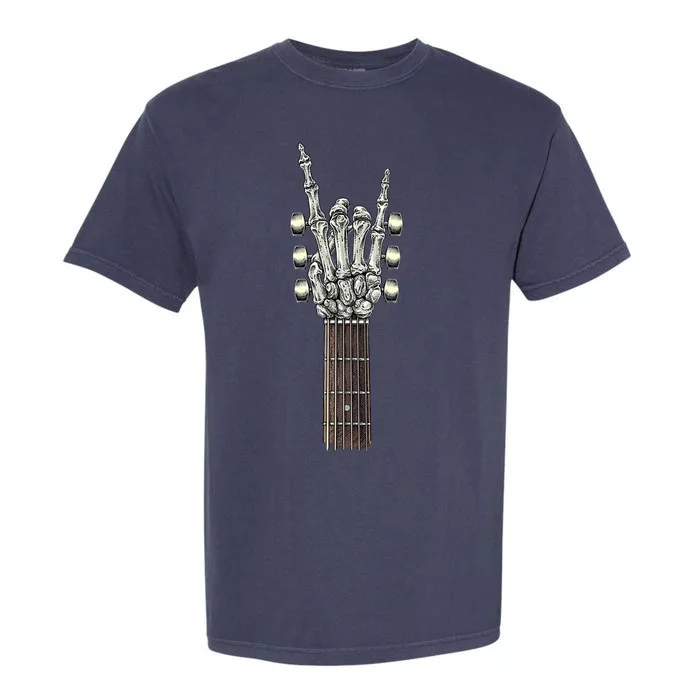 Rock And Roll Guitar Skeleton Hand Garment-Dyed Heavyweight T-Shirt