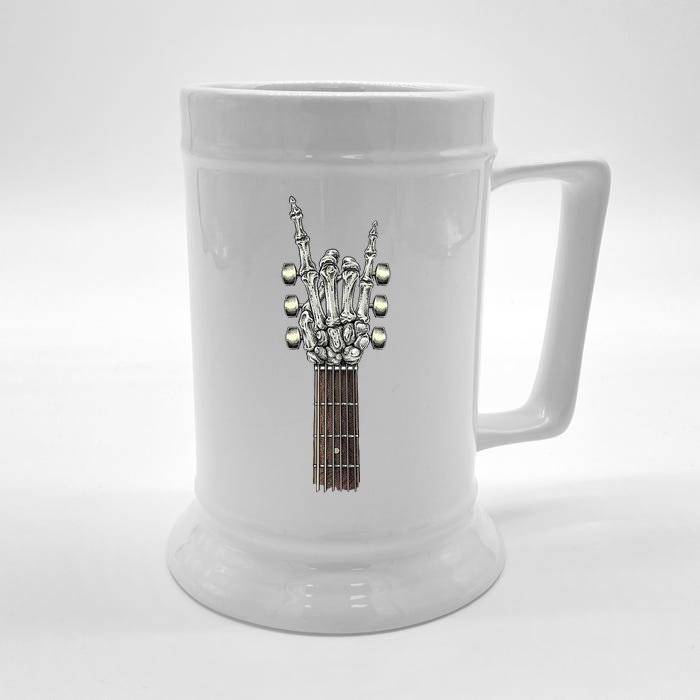 Rock And Roll Guitar Skeleton Hand Front & Back Beer Stein