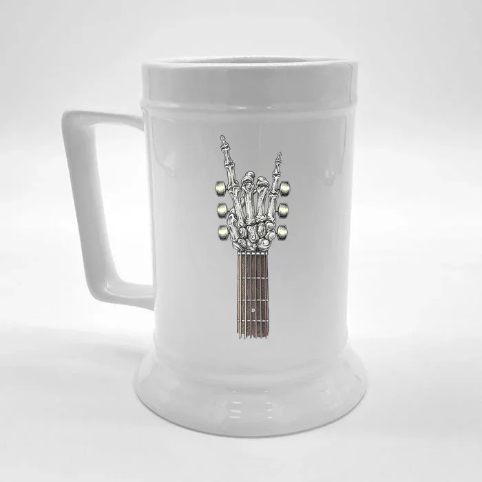 Rock And Roll Guitar Skeleton Hand Front & Back Beer Stein