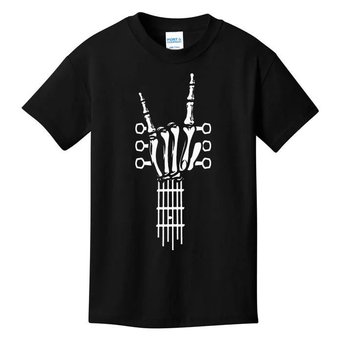 Rock And Roll Rock On Guitar Neck Cool Skeleton Hand Kids T-Shirt