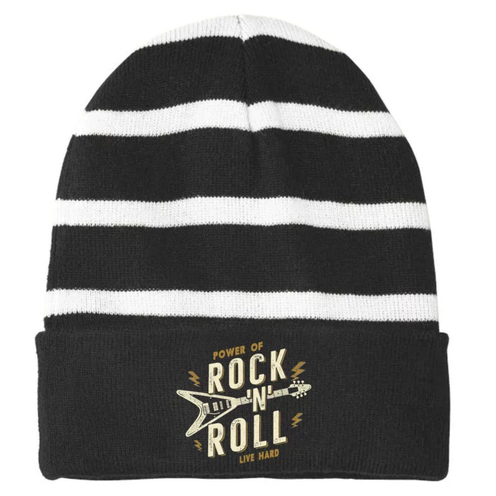 Rock And Roll Vintage Guitar Retro Music Lover Souvenir Striped Beanie with Solid Band