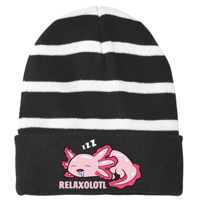 Relaxolotl Axolotls Striped Beanie with Solid Band