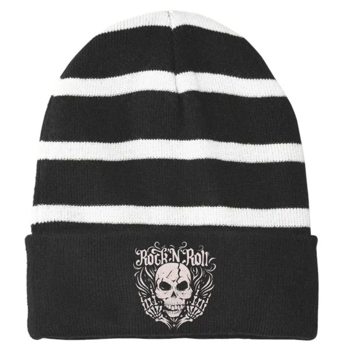 Rock And Roll Skeleton Hand Striped Beanie with Solid Band