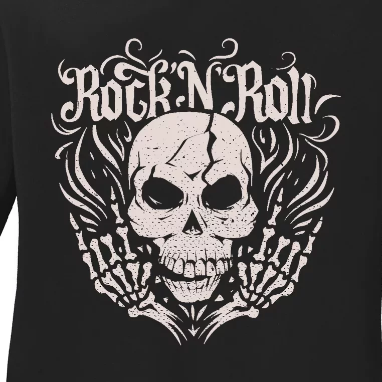 Rock And Roll Skeleton Hand Ladies Long Sleeve Shirt