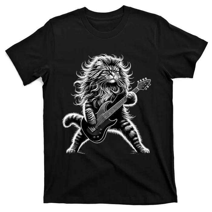 Rock And Roll Cat Playing Guitar T-Shirt