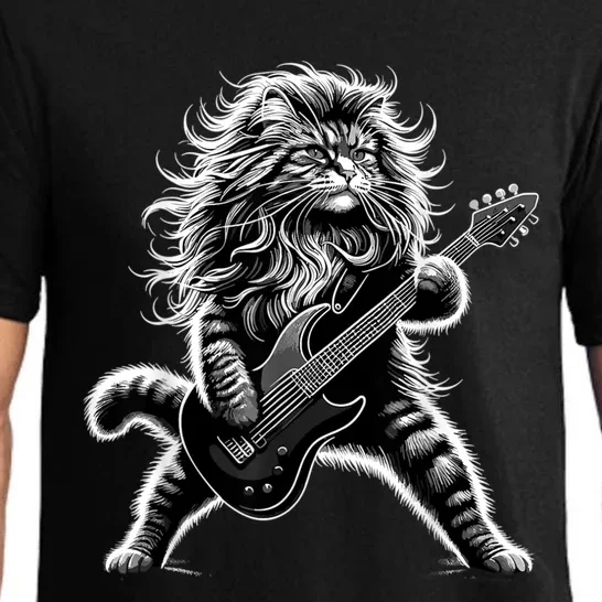 Rock And Roll Cat Playing Guitar Pajama Set