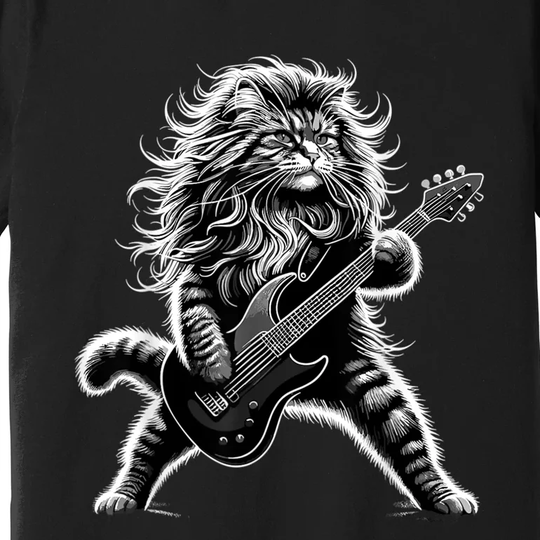 Rock And Roll Cat Playing Guitar Premium T-Shirt