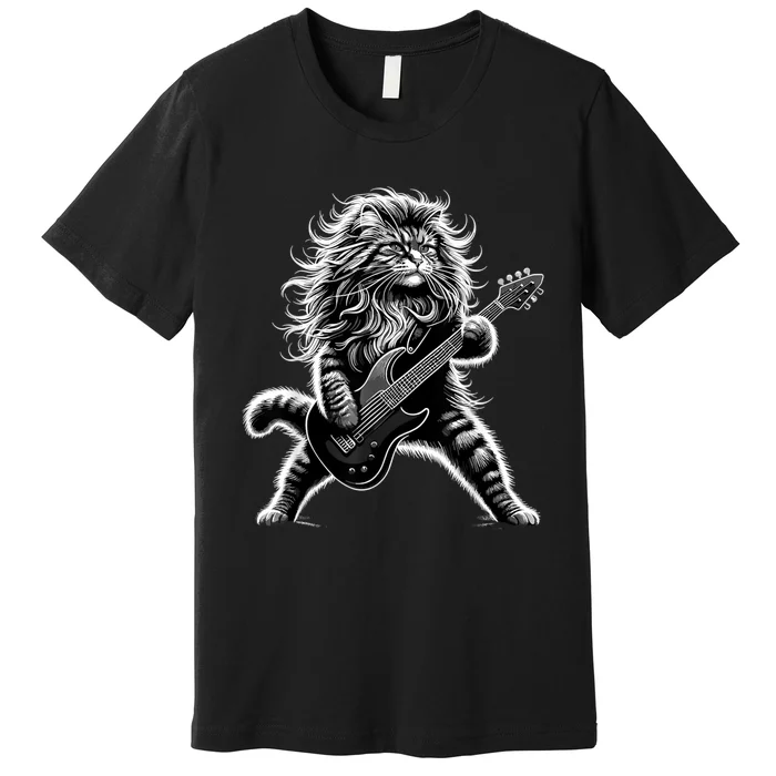 Rock And Roll Cat Playing Guitar Premium T-Shirt