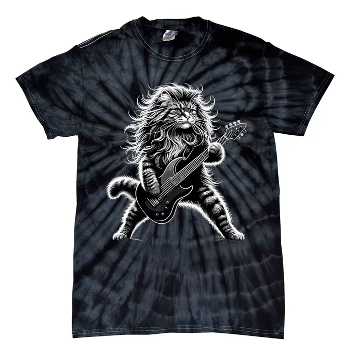 Rock And Roll Cat Playing Guitar Tie-Dye T-Shirt