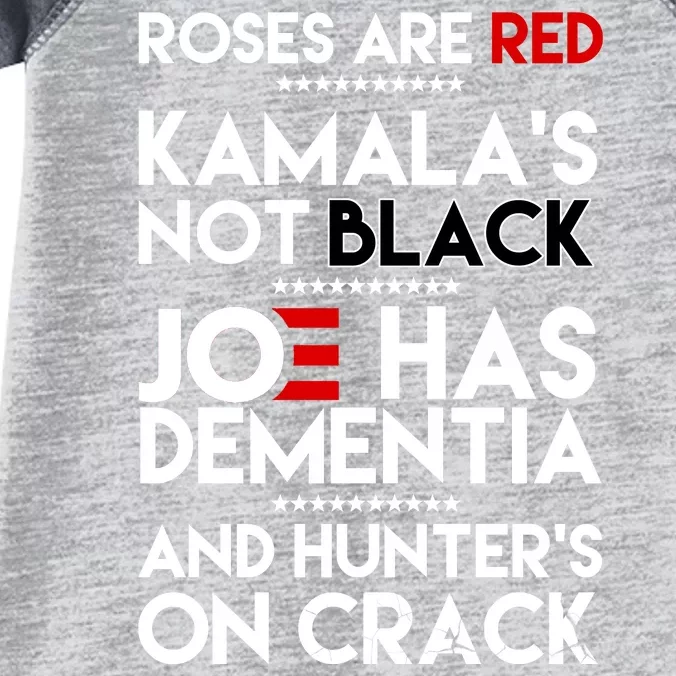 Roses Are Red Kamala's Not Black Joe Has Dementia And Hunters On Crack Infant Baby Jersey Bodysuit