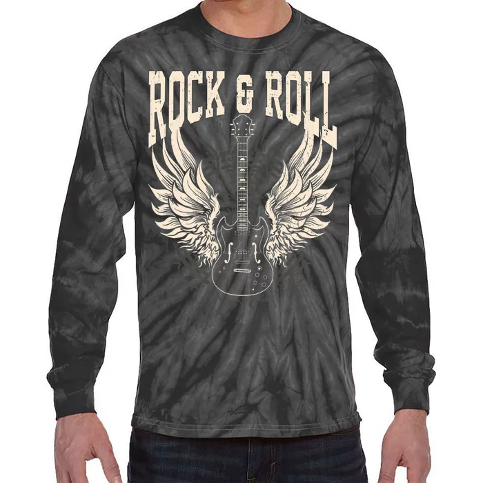 Rock And Roll Lover Gifts Cool Electric Guitar Concert Band Tie-Dye Long Sleeve Shirt