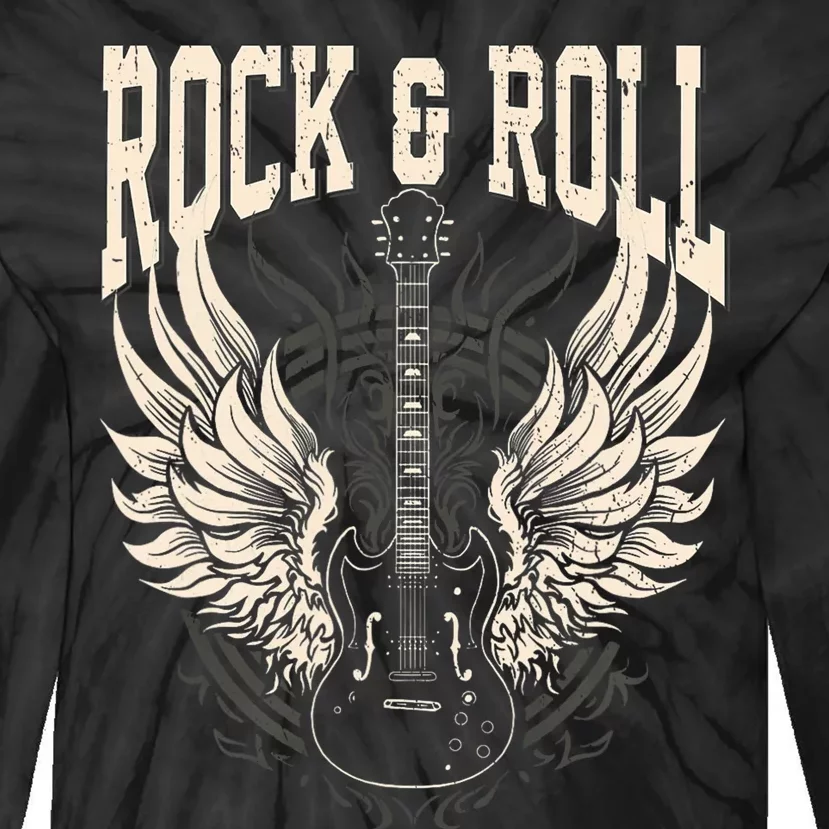 Rock And Roll Lover Gifts Cool Electric Guitar Concert Band Tie-Dye Long Sleeve Shirt