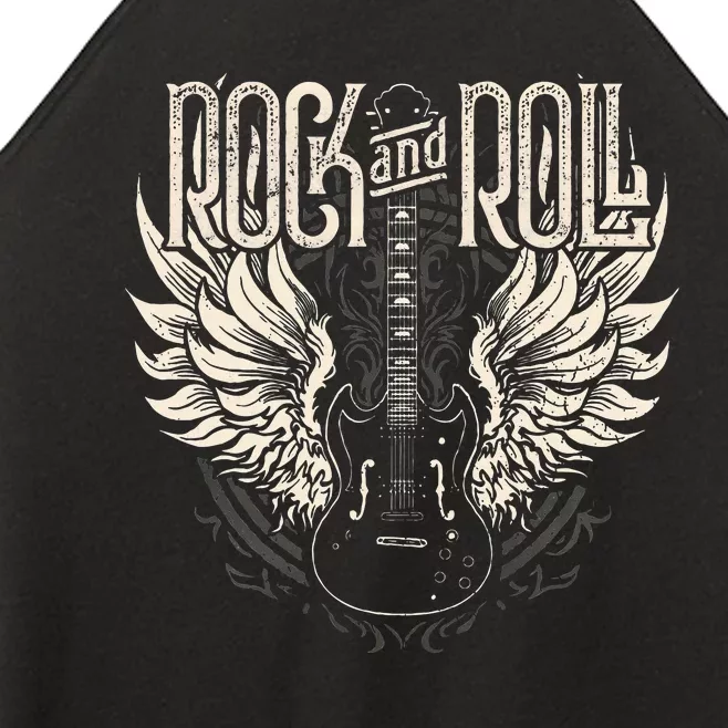 Rock And Roll Electric Guitar Wings Music Concert Guitarist Women’s Perfect Tri Rocker Tank