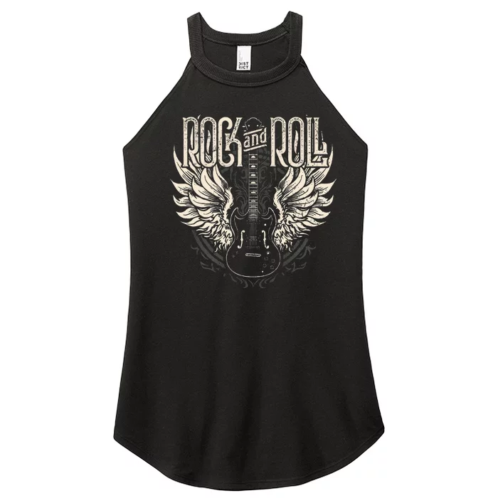 Rock And Roll Electric Guitar Wings Music Concert Guitarist Women’s Perfect Tri Rocker Tank