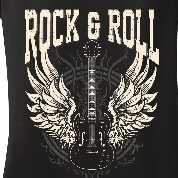 Rock And Roll Lover Gifts Cool Electric Guitar Concert Band Women's V-Neck T-Shirt