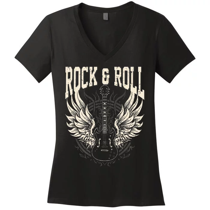 Rock And Roll Lover Gifts Cool Electric Guitar Concert Band Women's V-Neck T-Shirt