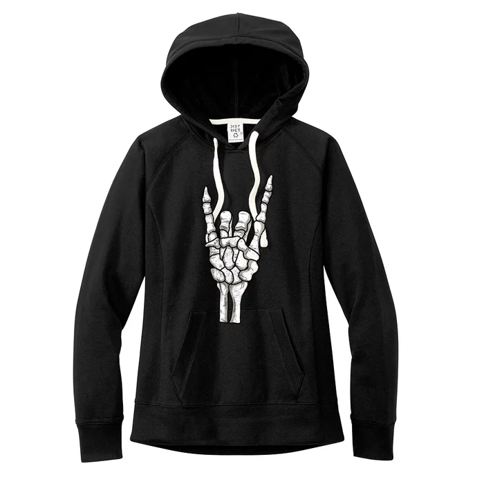 Rock And Roll Skeleton Hand Vintage Halloween Rock And Roll Gift Women's Fleece Hoodie