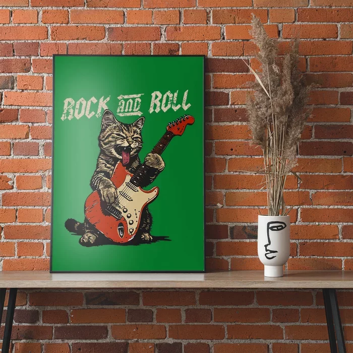 Rock And Roll Guitar Cat Vintage Rock Guitarist Cat Poster