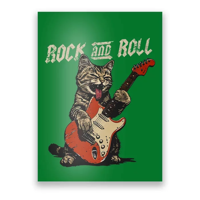 Rock And Roll Guitar Cat Vintage Rock Guitarist Cat Poster