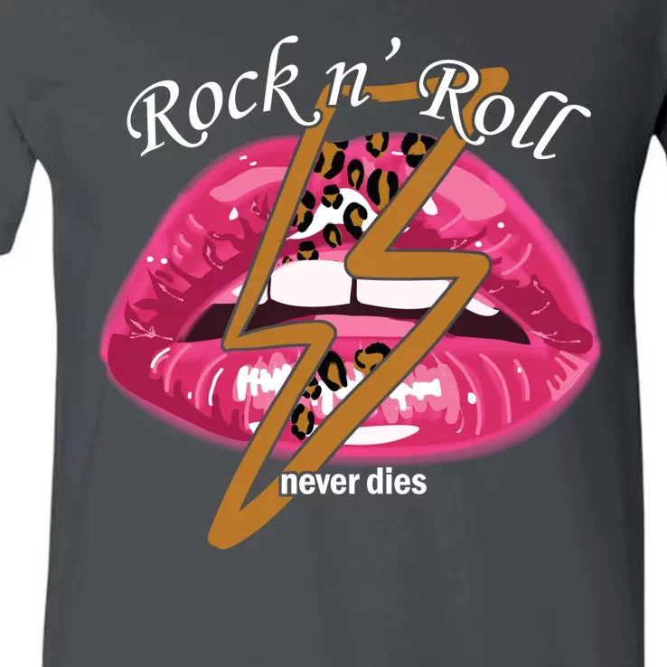 Rock And Roll Never Dies Lips V-Neck T-Shirt