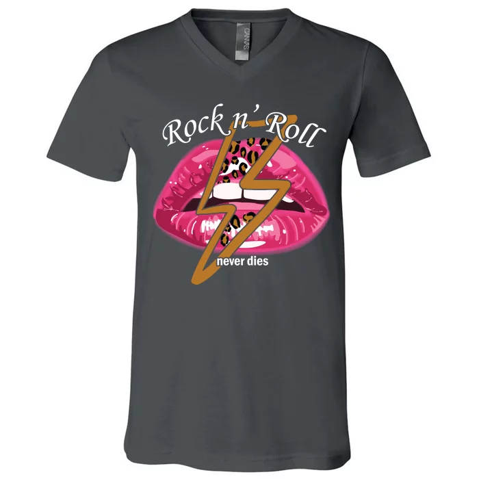 Rock And Roll Never Dies Lips V-Neck T-Shirt