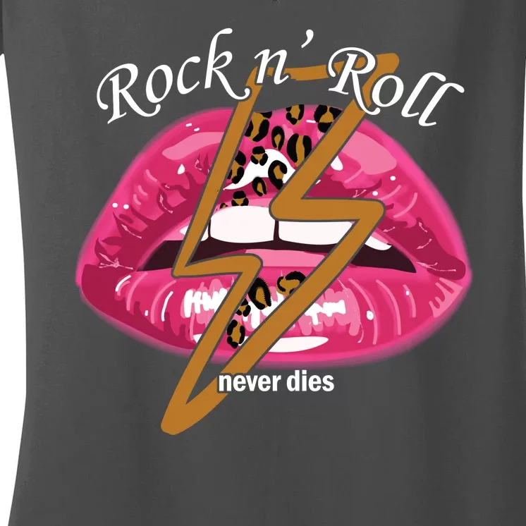 Rock And Roll Never Dies Lips Women's V-Neck T-Shirt