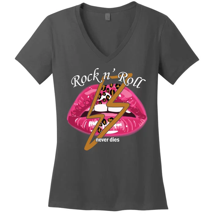 Rock And Roll Never Dies Lips Women's V-Neck T-Shirt