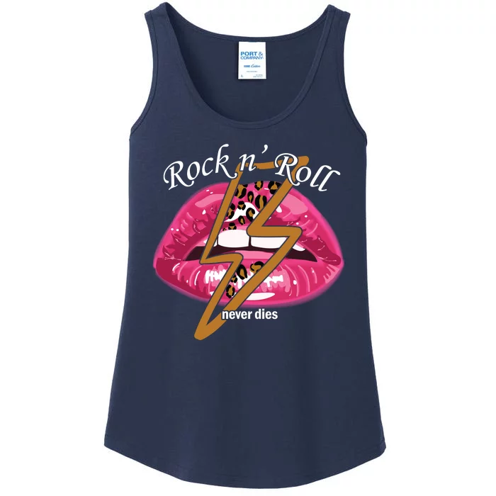 Rock And Roll Never Dies Lips Ladies Essential Tank