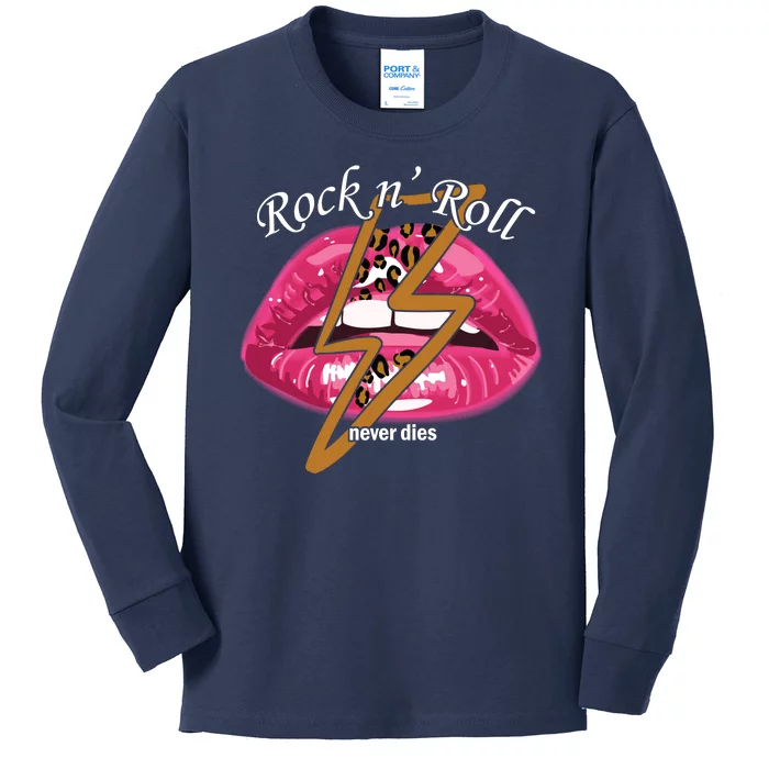 Rock And Roll Never Dies Lips Kids Long Sleeve Shirt