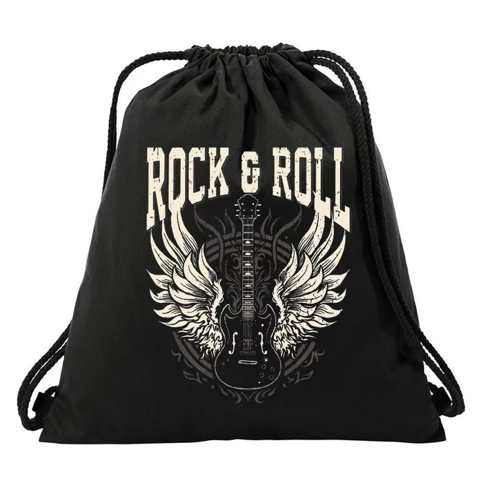 Rock And Roll Lover Gifts Cool Electric Guitar Concert Band Drawstring Bag