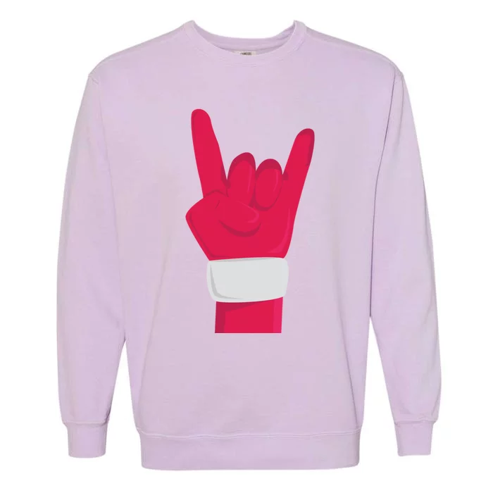 Rock And Roll Hand Santa Christmas Xmas Music Fans Musician Cool Gift Garment-Dyed Sweatshirt