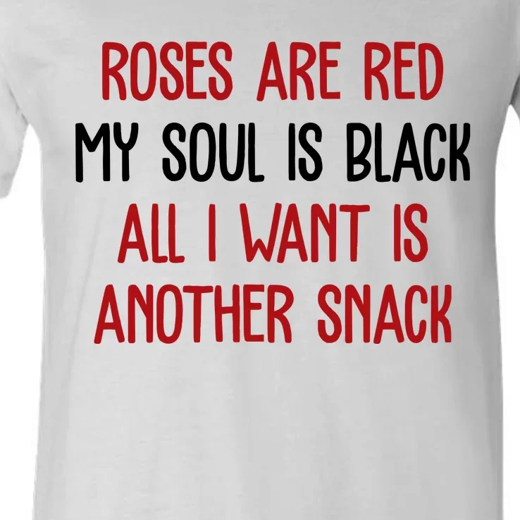 Roses Are Red My Soul Is Black All I Want Is Another Snack Funny Valentines Day V-Neck T-Shirt