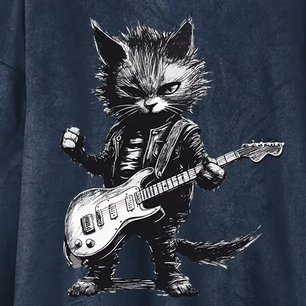 Rock And Roll Cat Guitar Hooded Wearable Blanket