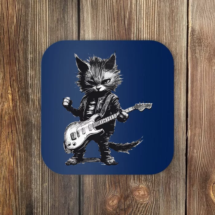 Rock And Roll Cat Guitar Coaster