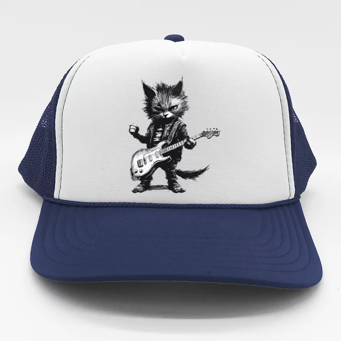 Rock And Roll Cat Guitar Trucker Hat