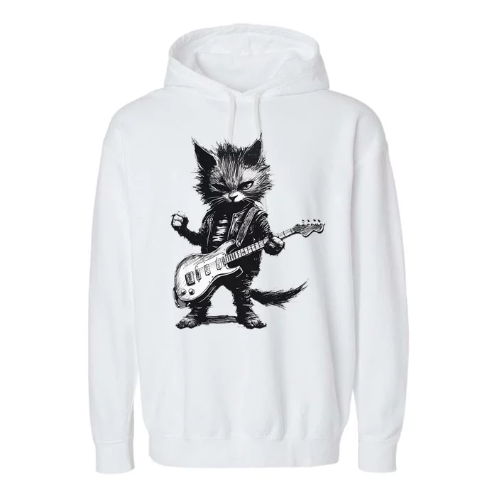 Rock And Roll Cat Guitar Garment-Dyed Fleece Hoodie