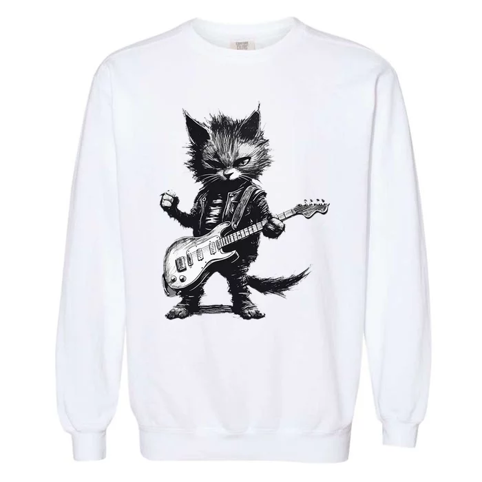 Rock And Roll Cat Guitar Garment-Dyed Sweatshirt