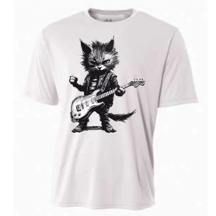 Rock And Roll Cat Guitar Cooling Performance Crew T-Shirt