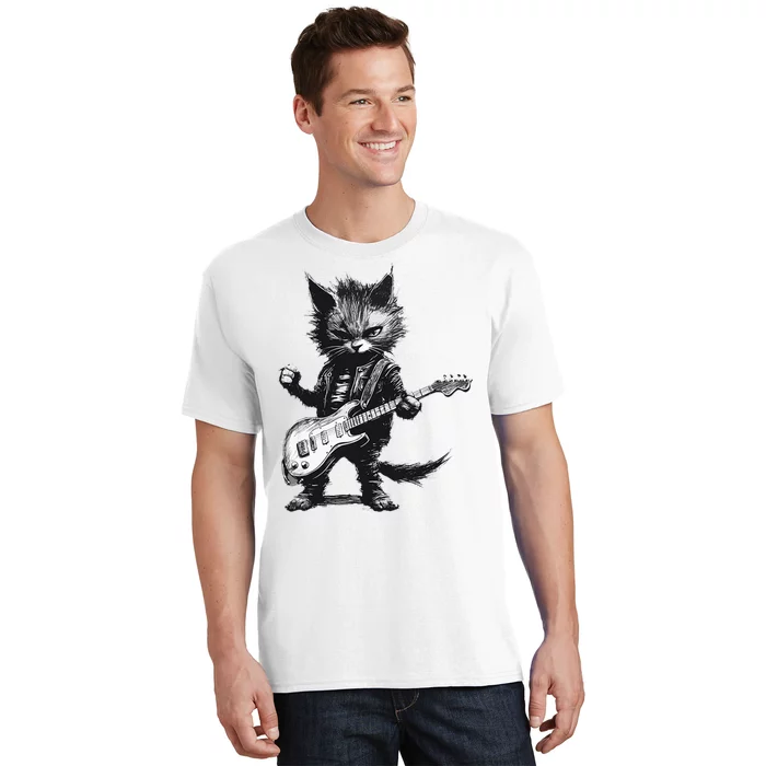 Rock And Roll Cat Guitar T-Shirt