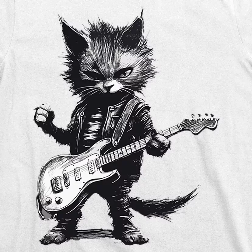 Rock And Roll Cat Guitar T-Shirt