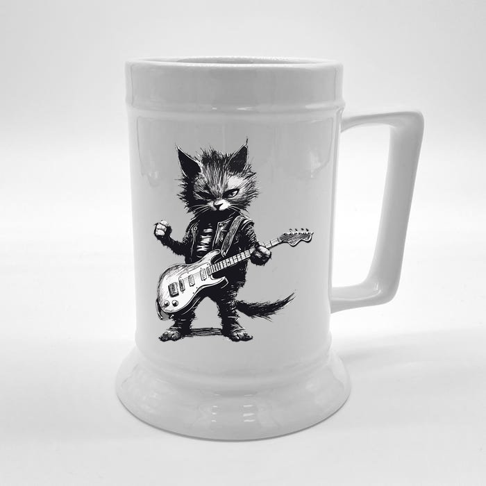 Rock And Roll Cat Guitar Front & Back Beer Stein